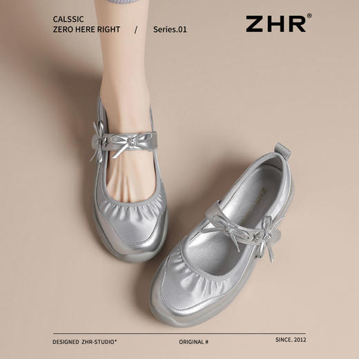 ZHR则则运动玛丽珍鞋2025新款蝴蝶结女鞋银色芭蕾鞋法式浅口单鞋 商品图2
