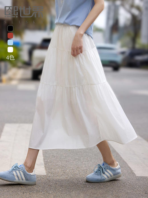 【周四狂欢价】熙世界白色a字半身裙女设计感2025春秋新款高腰宽松层叠蛋糕裙子 商品图0