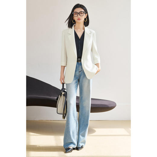 剩S/M/L 米思阳2025夏季知性通勤修身小西装收腰七分袖西装外套女5M25BX1910 商品图2