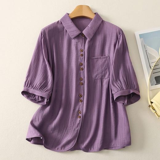 雀说纯色五分袖衬衫女棉质开衫上衣9050 商品图8