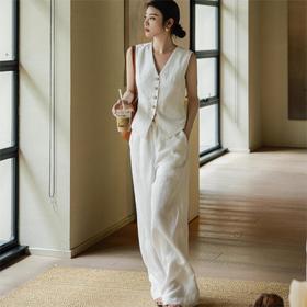 【ORIGNAL&CO 老钱风亚麻三件套装】马甲+亚麻阔腿裤+亚麻短裤 夏日清凉穿搭