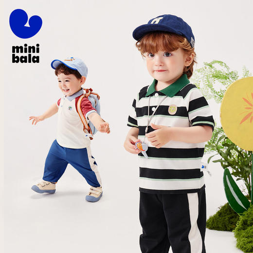 【凉感抑菌】迷你巴拉男女童轻薄学院复古POLO短袖长裤套装夏 商品图1