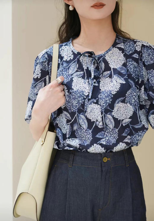 【高品质私服】【IC抗皱全棉印花布短袖花式上衣】绣球花印花，绽放艺术之美G1315-CC【无标出货 介意慎拍】 商品图2