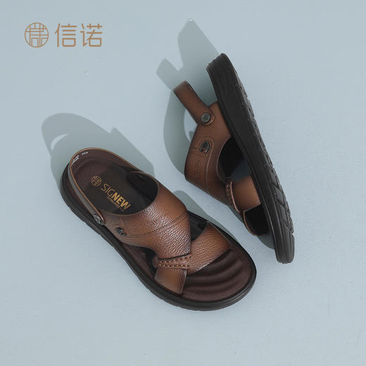 信诺真皮软底凉拖鞋男2025新款夏季舒适外穿沙滩鞋中老年爸爸鞋子N5L115-62 商品图2