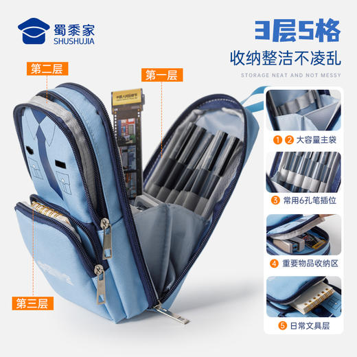 【蓝衬笔袋】大容量学习文具袋儿童铅笔收纳袋 商品图2