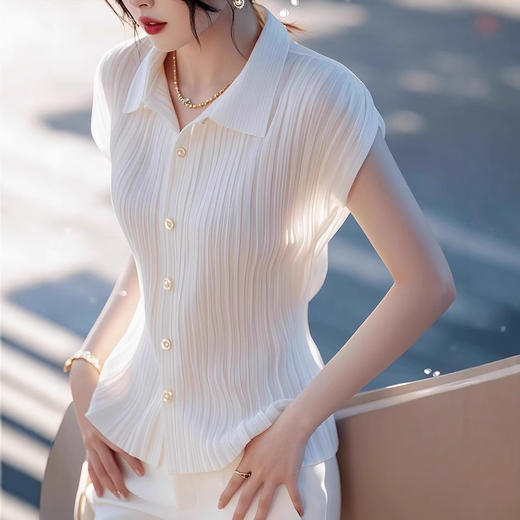 雀说法式优雅超好看翻领短袖衬衫女夏季款别致超好看气质薄款上衣AL 商品图0