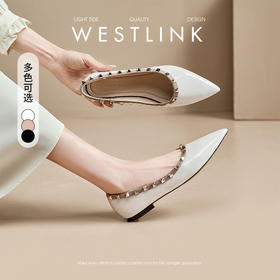 西遇铆钉尖头单鞋女新款秋季法式气质高级感瓢鞋浅口平底鞋V3147363