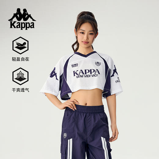 Kappa卡帕背靠背夏季2025新款运动短袖女透气短款t恤休闲宽松上衣KPDJBTD95 商品图0