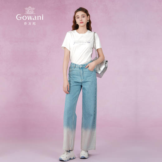 乔万尼短袖t恤女新款爆款烫钻纯棉白色正肩EM2C845 商品图2