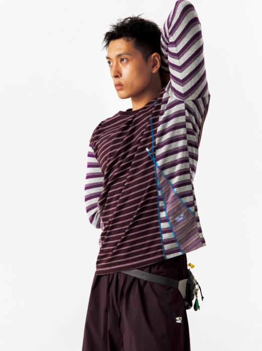 CryingCenter 条纹拼接撞色弹力运动休闲针织长袖T恤 哭喊中心 商品图2