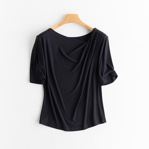 丁摩 含桑蚕丝法式罗纹荡领T恤JSY17102 商品图7