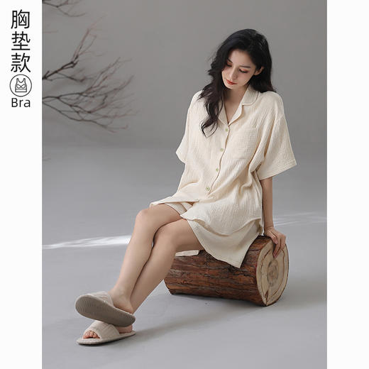 雀说【A类双层纱】婴儿棉春夏情侣睡衣棉纱短袖宽松款女胸垫家居服AL6300 商品图6