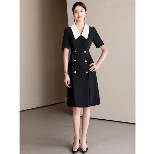 IWY/气质名媛黑色小香风拼接西装连衣裙女短袖双排扣中长裙25Q767 商品图2