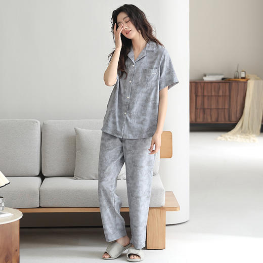 【带胸垫防走光】2025新款云朵棉短袖长裤家居服 免穿文胸日系高级感睡衣套装 商品图4