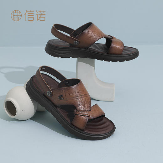 信诺真皮软底凉拖鞋男2025新款夏季舒适外穿沙滩鞋中老年爸爸鞋子N5L115-62 商品图1