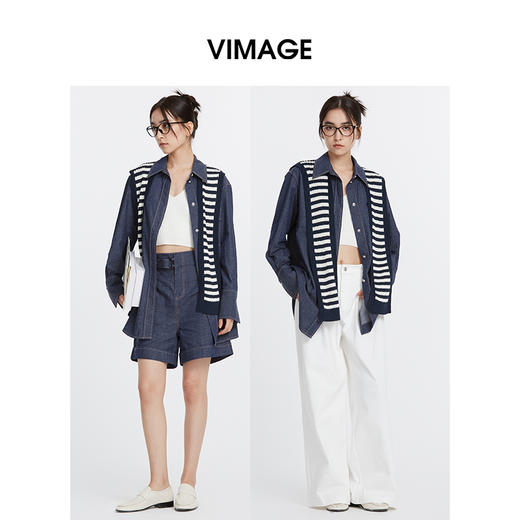 VIMAGE纬漫纪春季新款气质复古通勤显瘦百搭宽松直筒牛仔衬衫外套V2109712 商品图1