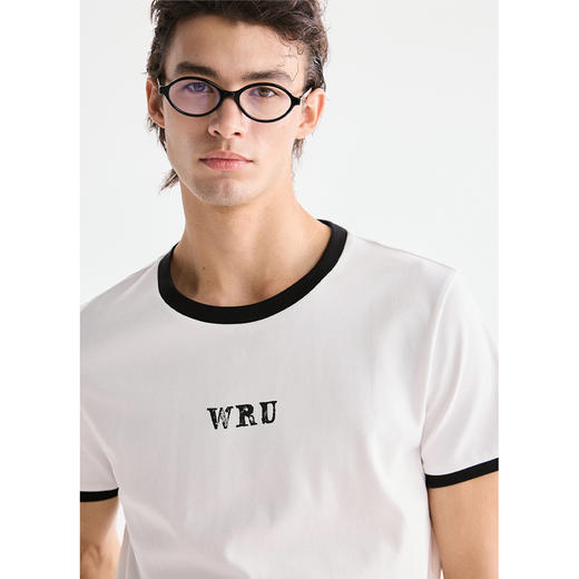 棉仓3631001006-【基因觉醒】纯棉撞色袖领态度印花修身短袖T 商品图0