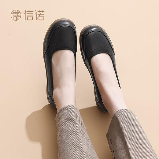 信诺软皮妈妈单鞋软底2025舒适透气新款真皮休闲平底浅口女单鞋子5C8166-6 商品图5