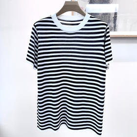 火桐hooton 莱赛尔桑蚕丝条纹圆领短袖T恤G039