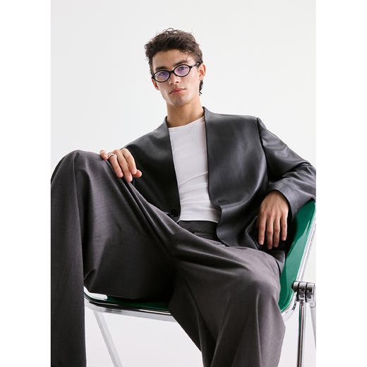 棉仓3621012001-【优雅之仕】无领简约气质PU皮西装 商品图0