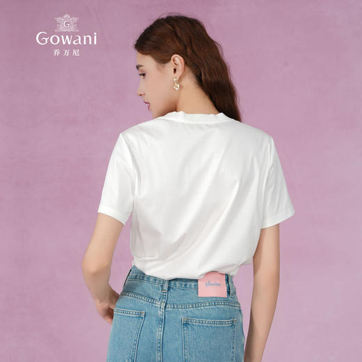 乔万尼短袖t恤女新款爆款烫钻纯棉白色正肩EM2C845 商品图4