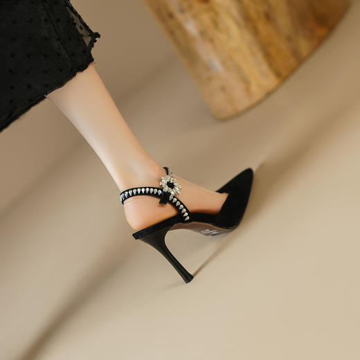 【预售5天】羊翻皮包头后空凉鞋女夏季新款女鞋欧美尖头水钻一字扣高跟鞋FDJ&YC--088 商品图4