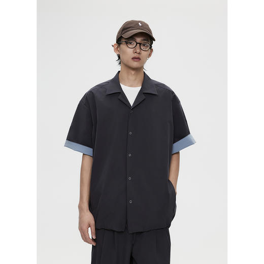 棉仓3531004002-【暗蓝冰川】SOLOTEX环保生活古巴领短袖休闲衬衫 商品图1