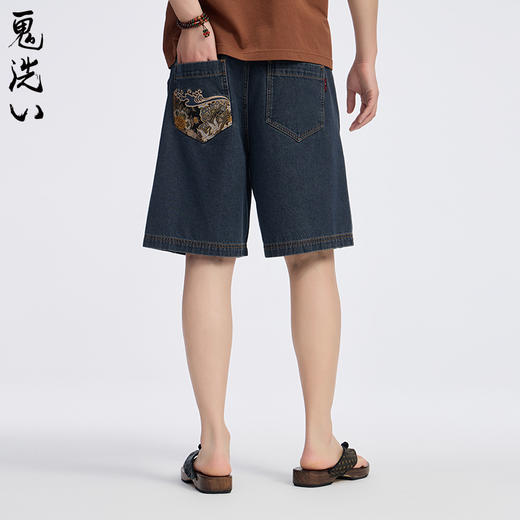 ONIARAI/鬼洗25春夏新品泥棒蓝双鱼刺绣牛仔男式短裤 25N0546 商品图2