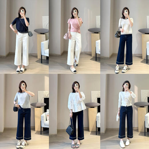 小雏菊牛仔！2025新款四面弹环边刺绣阔腿直筒裤高腰九分牛仔裤女款！ 商品图4