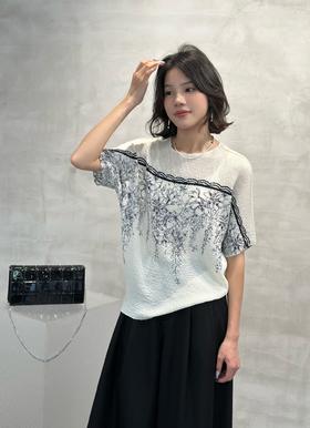 H5TX30608#三宅十字褶皱印花短袖