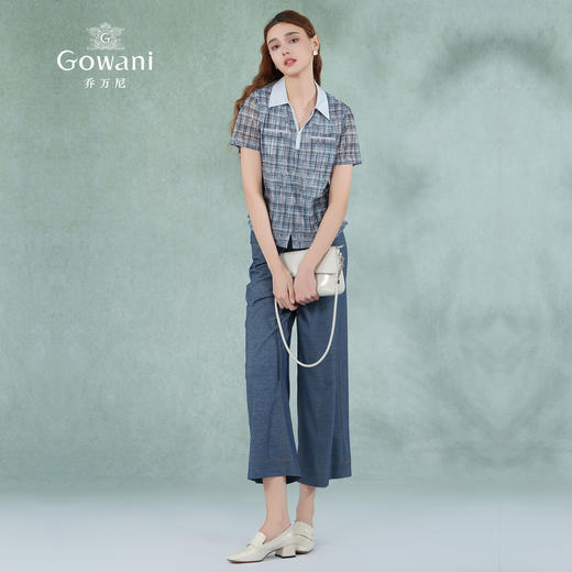 乔万尼新款衬衫女格子短袖衬衫蓝色衬衫女EM2C748 商品图3
