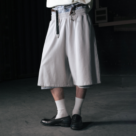 GOODBAI 916 logo印花收腰泼墨宽松休闲短裤