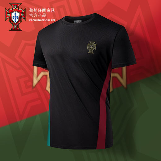 【官方正版】葡萄牙国家队 | 黑色运动T恤腰侧拼色夏季休闲通勤短袖 商品图1