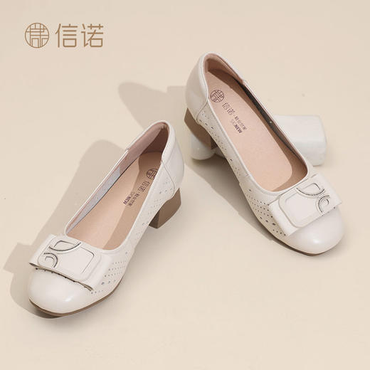 信诺真皮圆头单鞋女款2025夏季新款浅口一脚蹬通勤女鞋气质妈妈鞋5C5009-016 商品图6