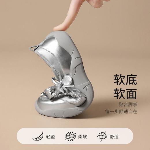 ZHR则则运动玛丽珍鞋2025新款蝴蝶结女鞋银色芭蕾鞋法式浅口单鞋 商品图4