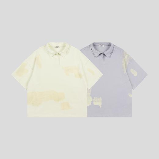 GOODBAI 916 仿胶带印花收腰翻领oversize短袖T恤 商品图1