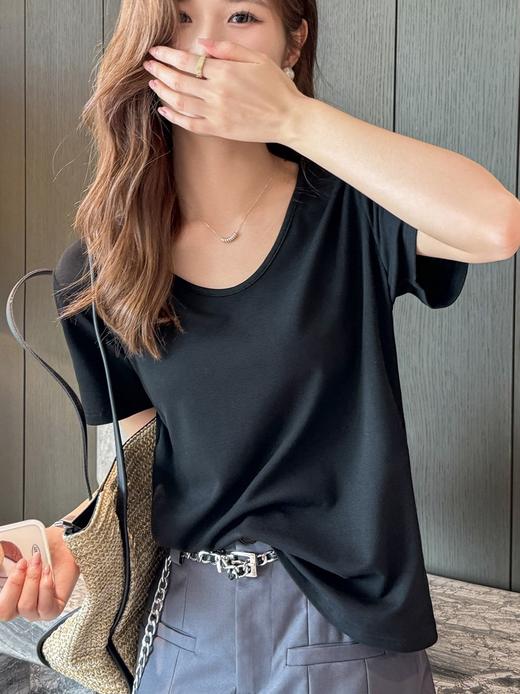 【YW】无忧购韩系简约大领口宽松休闲百搭面膜短袖T恤833 商品图9