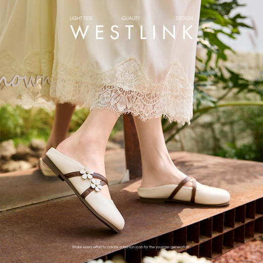 【限时秒杀】西遇包头半拖鞋女新款春夏花朵法式圆头平底外穿玛丽珍穆勒鞋V0656467 商品图3