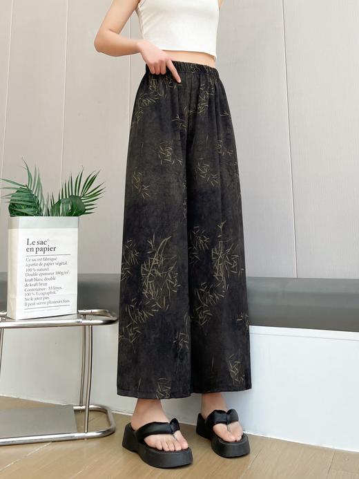 【YW】无忧购中老年妈妈国风复古印花宽松阔腿直筒休闲裤 商品图0