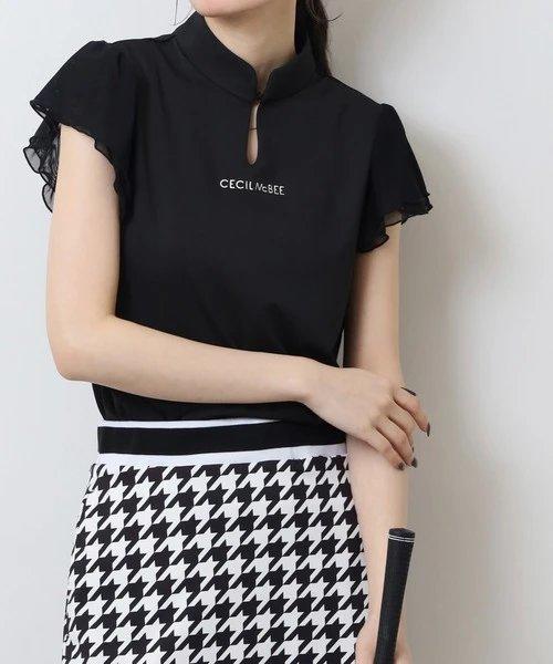 CECIL McBEE green 高尔夫女士 薄纱小飞袖立领盘扣短袖 速干运动T恤 商品图7