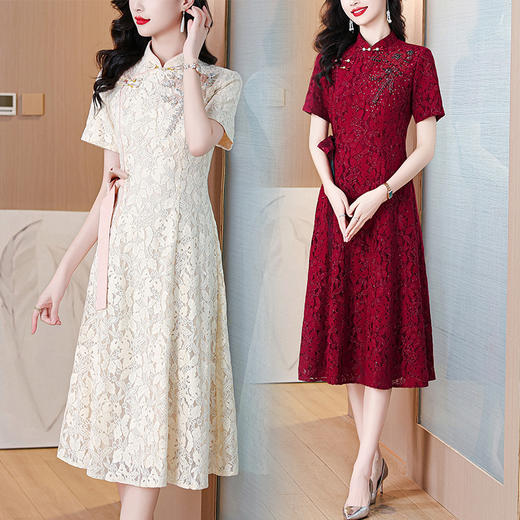 雀说蕾丝旗袍新中式礼服裙新款复古立领连衣裙AL7984 商品图1