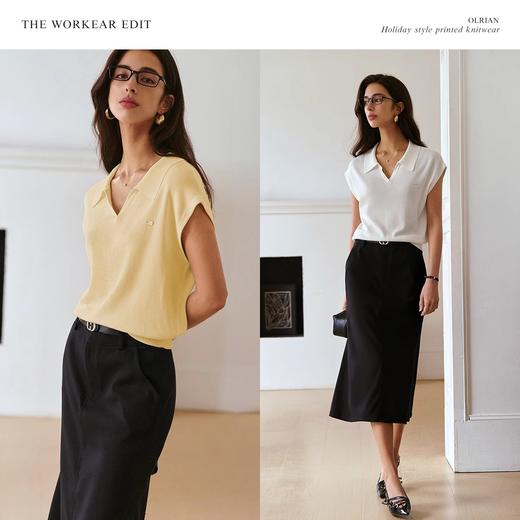 OLrain欧芮儿蓝色POLO领针织衫春季2025年新款通勤小盖袖套头衫 商品图5