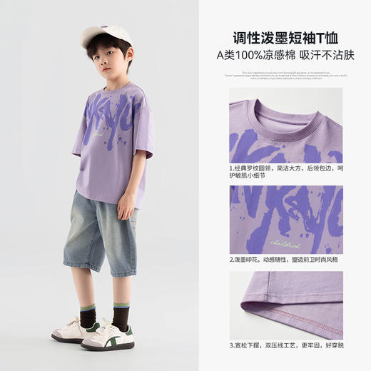 【团购价29.9-39.9】多多家男童T恤短袖凉感儿童半袖纯棉2025夏装新款中大童印花上衣10503 商品图2
