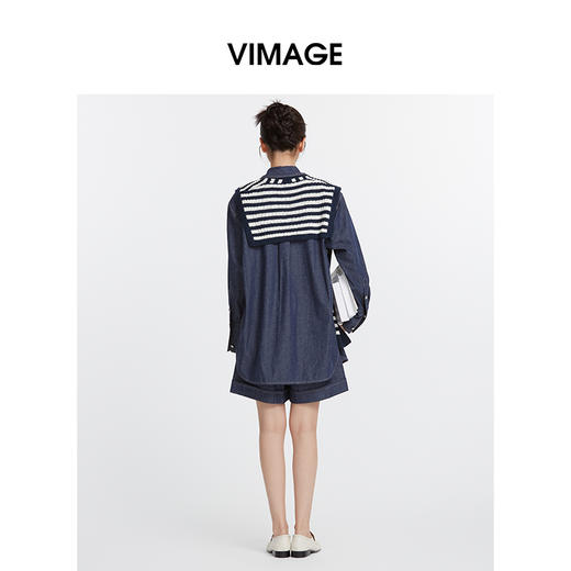 VIMAGE纬漫纪春季新款气质复古通勤显瘦百搭宽松直筒牛仔衬衫外套V2109712 商品图4