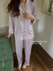 【柔滑垂顺舒适美貌 】2025新款微醺蕾丝仿真丝触感素颜衣长袖翻领家居服休闲两件套 商品缩略图3