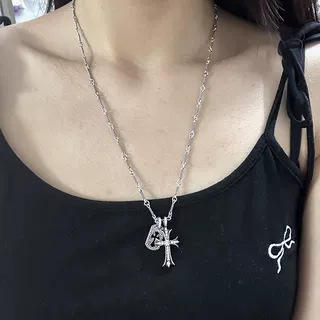 潮款项链泰银复古十字架满钻小吊牌项链男女毛衣链吊坠首饰 商品图4