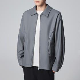 墨麦客男装洗水PU皮翻领夹克男2024秋新款简约纯色男士外套81221