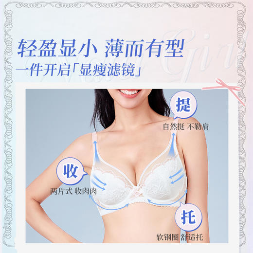 【15号积分兑换】[泡芙超薄]大胸显小全罩杯文胸夏季防凸点性感蕾丝内衣胸罩 商品图1