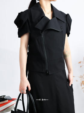 Y‘s | 跨织交叉短袖机车夹克