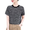 丁摩时尚高端双绉重磅真丝上衣女短袖新款桑蚕丝条纹显瘦T恤AL 商品缩略图4